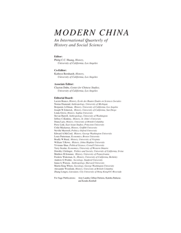 MODERN CHINA an International Quarterly of History and Social Science