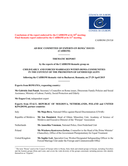 Ad Hoc Committee of Experts on Roma Issues (CAHROM) Thematic Report on Child/Early and Forced