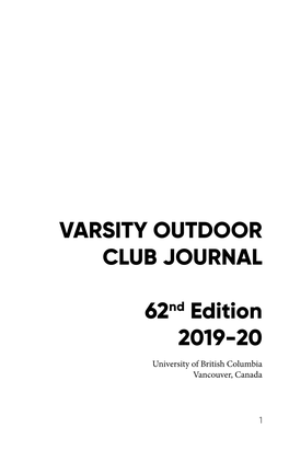 VARSITY OUTDOOR CLUB JOURNAL 62Nd Edition 2019-20