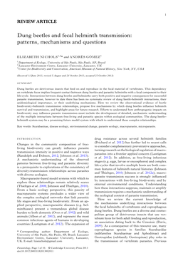 Dung Beetles and Fecal Helminth Transmission: Patterns, Mechanisms and Questions