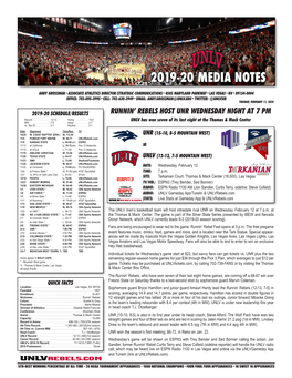 Runnin' Rebels Host Unr Wednesday Night at 7 Pm