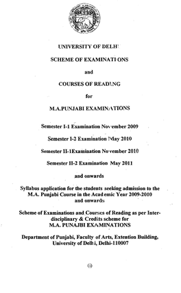 M.A. Punjabi Course in the Acad Emic Year 2009-2010 and Onwards