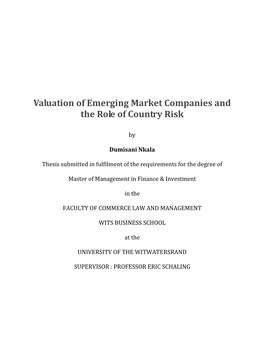 Valuation of Emerging Market Companies and the Role of Country Risk