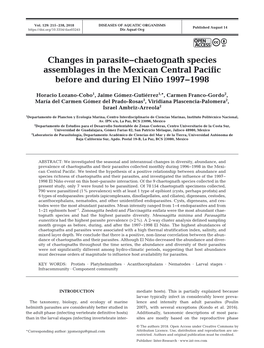 Changes in Parasite-Chaetognath Species Assemblages in the Mexican Central Pacific Before and During El Niño 1997-1998