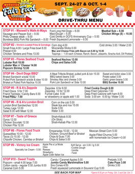 Sept. 24-27 & Oct. 1-4 Drive-Thru Menu