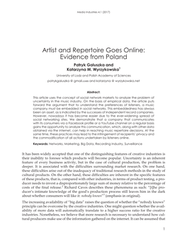 Artist and Repertoire Goes Online: Evidence from Poland Patryk Galuszka and Katarzyna M