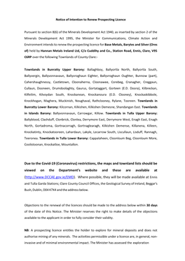 Due to the Covid-19 (Coronavirus) Restrictions, the Maps and Townland