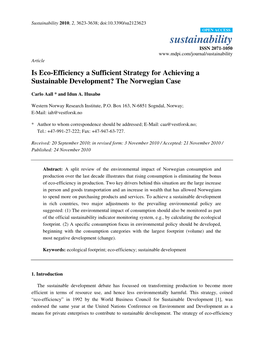 Is Eco-Efficiency a Sufficient Strategy for Achieving a Sustainable Development? the Norwegian Case