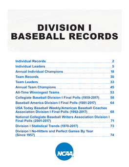 Division I Baseball Records