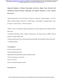 Epigenetic Signatures of Human Myocardium and Brown Adipose Tissue Revealed With