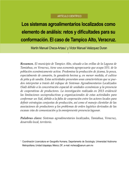 Retos Y Dificultades Para Su Conformación. El Caso De Tampico Alto, Veracruz. Martín Manuel Checa-Artasu1 Y Víctor Manuel Velázquez Duran