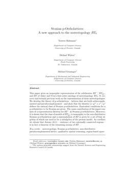 Stonian P-Ortholattices: a New Approach to the Mereotopology RT0