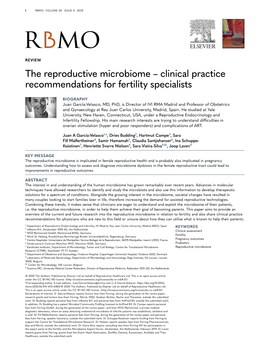 The Reproductive Microbiome – Clinical Practice Recommendations for Fertility Specialists