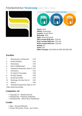 Fokofpolisiekar Swanesang Mp3, Flac, Wma