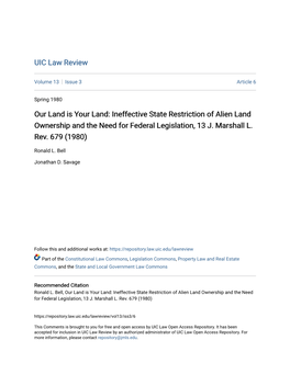 Ineffective State Restriction of Alien Land Ownership and the Need for Federal Legislation, 13 J