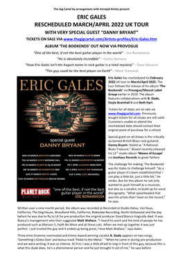 Eric Gales Rescheduled March/April 2022 Uk Tour