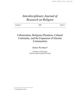 Interdisciplinary Journal of Research on Religion ______Volume 2 2006 Article 3 ______