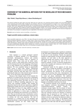 Overview of the Numerical Methods for the Modelling of Rock Mechanics Problems