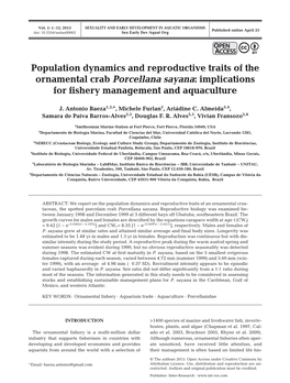 Population Dynamics and Reproductive Traits of the Ornamental Crab Porcellana Sayana: Implications for Fishery Management and Aquaculture