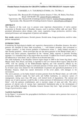 Flooded Pasture Production for GRAZING Buffalo in the BRAZILIAN Amazon Region