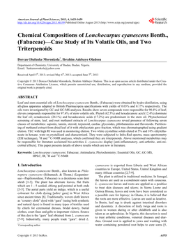 Fabaceae)—Case Study of Its Volatile Oils, and Two Triterpenoids