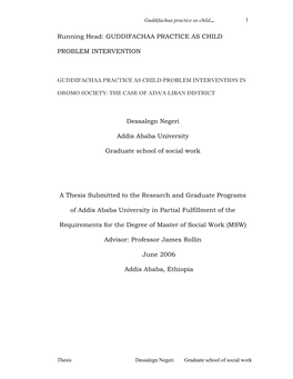 Guddifachaa Practice As Child Problem Intervention in Oromo Society