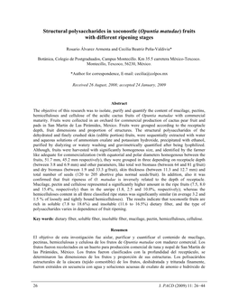 Structural Polysaccharides in Xoconostle (Opuntia Matudae) Fruits with Different Ripening Stages