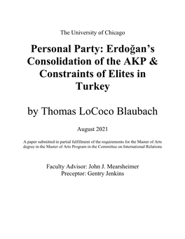 Erdoğan's Consolidation of the AKP & Constraints of Elites in Turkey By