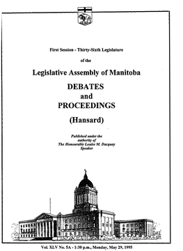 Legislative Assembly of Manitoba DEBATES and PROCEEDINGS (Hansard)