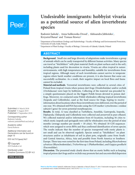 Hobbyist Vivaria As a Potential Source of Alien Invertebrate Species