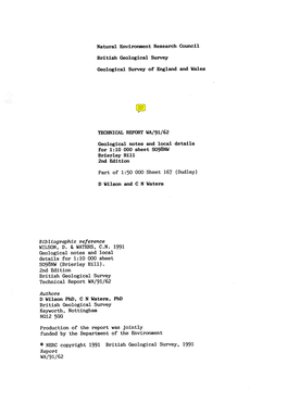 (Brierley Hill). 2Nd Edition British Geological Survey Technical Report WA/G1/62