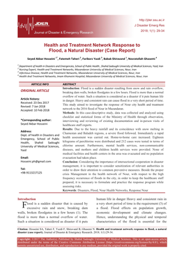 Health and Treatment Network Response to Flood, a Natural Disaster (Case Report)