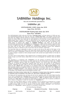 Sabmiller Holdings Inc