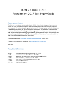 DUKES & DUCHESSES Recruitment 2017 Test Study