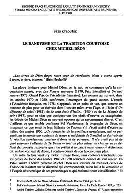 Le Dandysme Et La Tradition Courtoise Chez Michel Déon