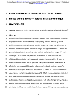 Clostridium Difficile Colonizes Alternative Nutrient Niches