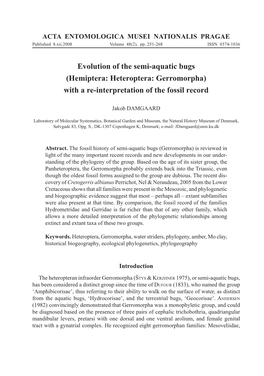 Evolution of the Semi-Aquatic Bugs (Hemiptera: Heteroptera: Gerromorpha) with a Re-Interpretation of the Fossil Record