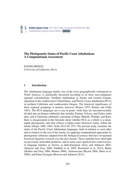 The Phylogenetic Status of Pacific Coast Athabaskan: a Computational Assessment