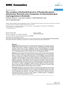 The Complete Mitochondrial Genome of Pseudocellus Pearsei