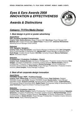 Eyes & Ears Awards 2008 INNOVATION & EFFECTIVENESS