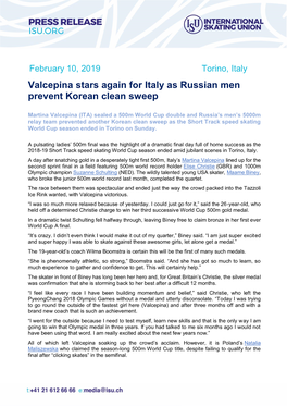 Valcepina Stars Again for Italy As Russian Men Prevent Korean Clean Sweep