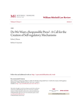 Do We Want a Responsible Press?: a Call for the Creation of Self-Regulatory Mechanisms Robert J