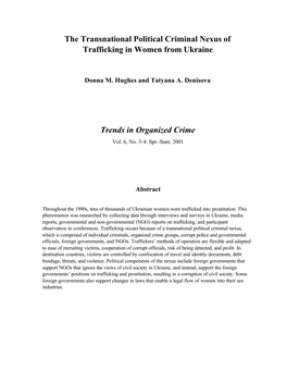 The Transnational Political Criminal Nexus of Trafficking in Women from Ukraine