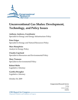 Unconventional Gas Shales: Development, Technology, and Policy Issues