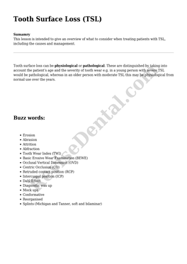 Tooth Surface Loss (TSL)