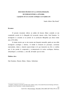 Discurso Fílmico En La Cinematografía De Emir Kusturica (1978-2008)