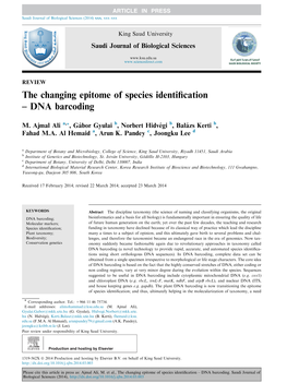 The Changing Epitome of Species Identification В€“ DNA Barcoding