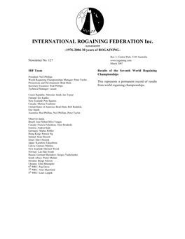 INTERNATIONAL ROGAINING FEDERATION Inc. A0040409P ~1976-2006 30 Years of ROGAINING~