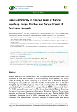 Insect Community in Riparian Zones of Sungai Sepetang, Sungai Rembau and Sungai Chukai of Peninsular Malaysia