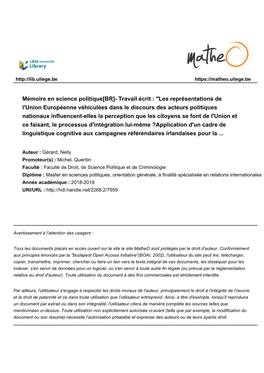 Mémoire En Science Politique[BR]- Travail Écrit : "Les Représentations